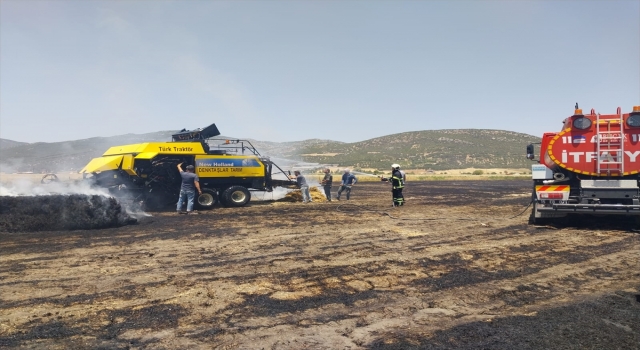 Burdur’da çıkan yangında balya makinesi ile 9 yaklaşık dekarlık arazi zarar gördü