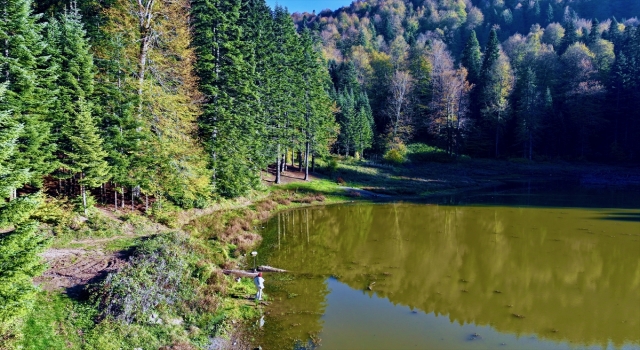 Düzce Torkul Göleti, sonbahar renkleriyle ziyaretçilerini ağırlıyor